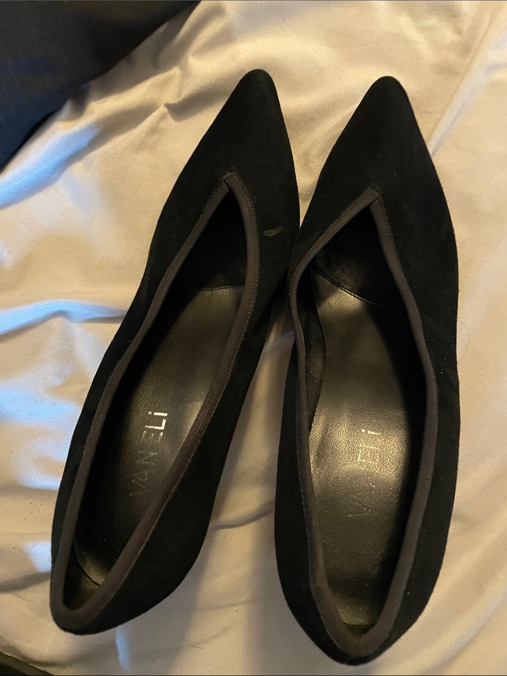 Vaneli Black Pointed-Toe Suede Flats